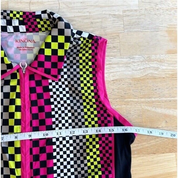 Kinona Golf Keep It Covered Tank Top Athletic Sleeveless Check Neon Retro Small - Picture 7 of 9